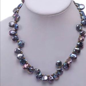 17mm peacock bluish black natural Edison coin pearl necklace